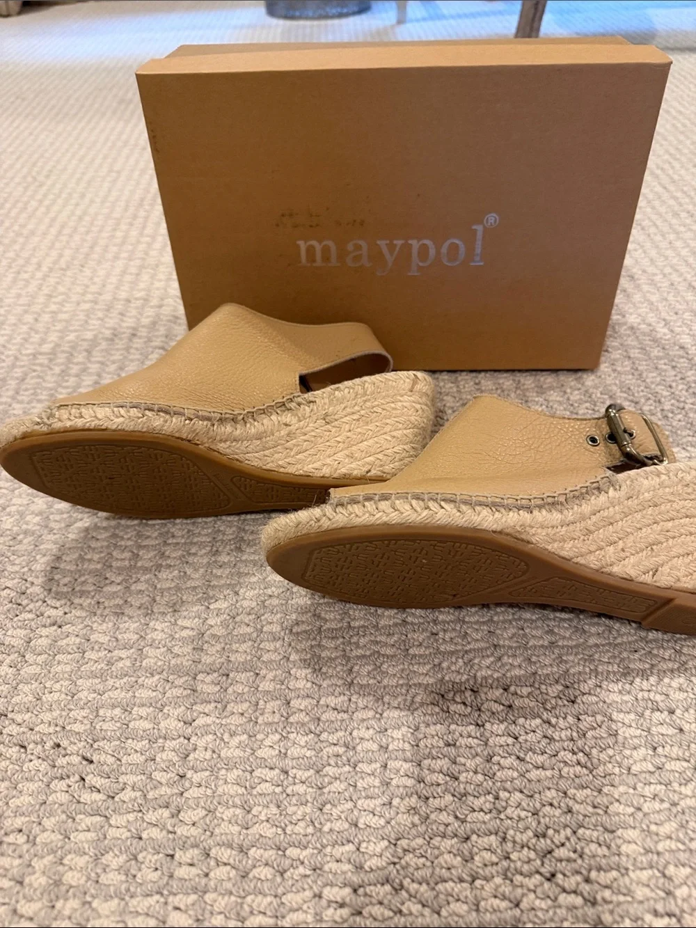 Maypol Tan Leather Peep-Toe Espadrille Wedges
